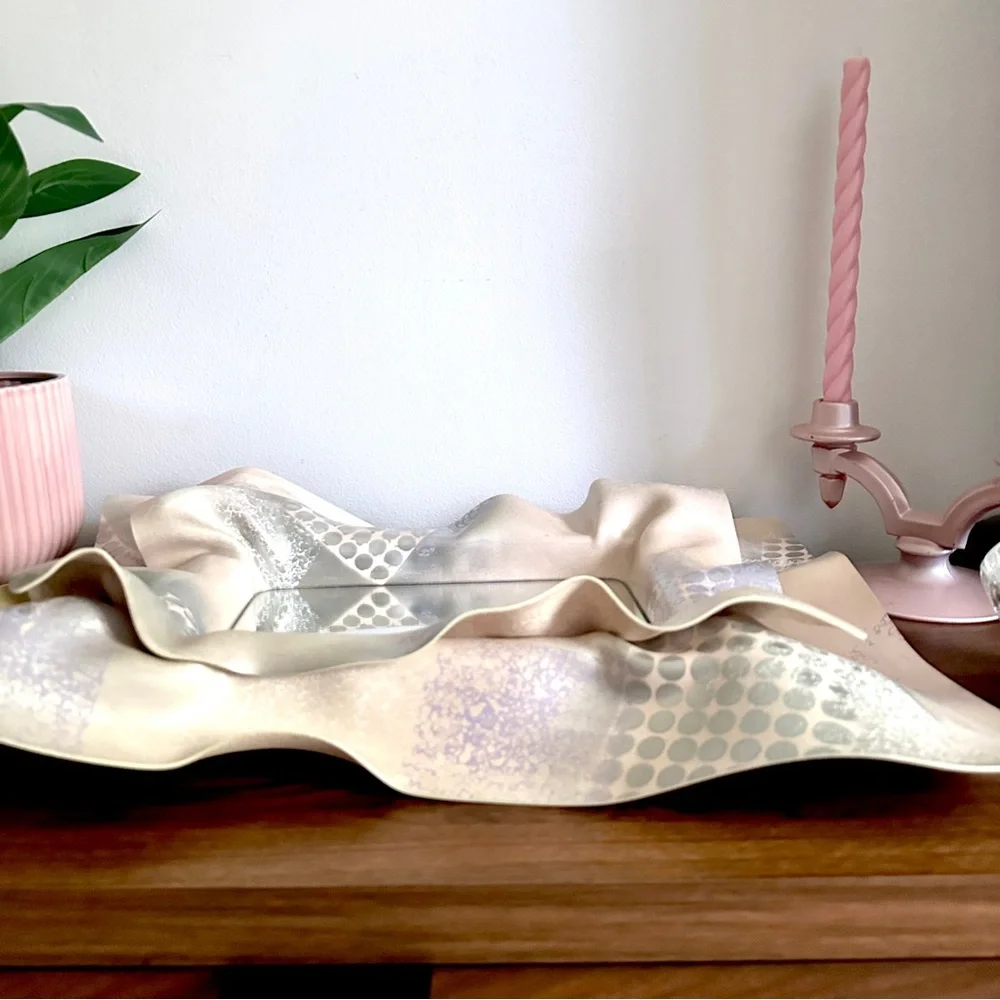 Vintage 80’s Sculptural Mirror Wall Hanging Pink Purple Silver Polka Dot 19x15”